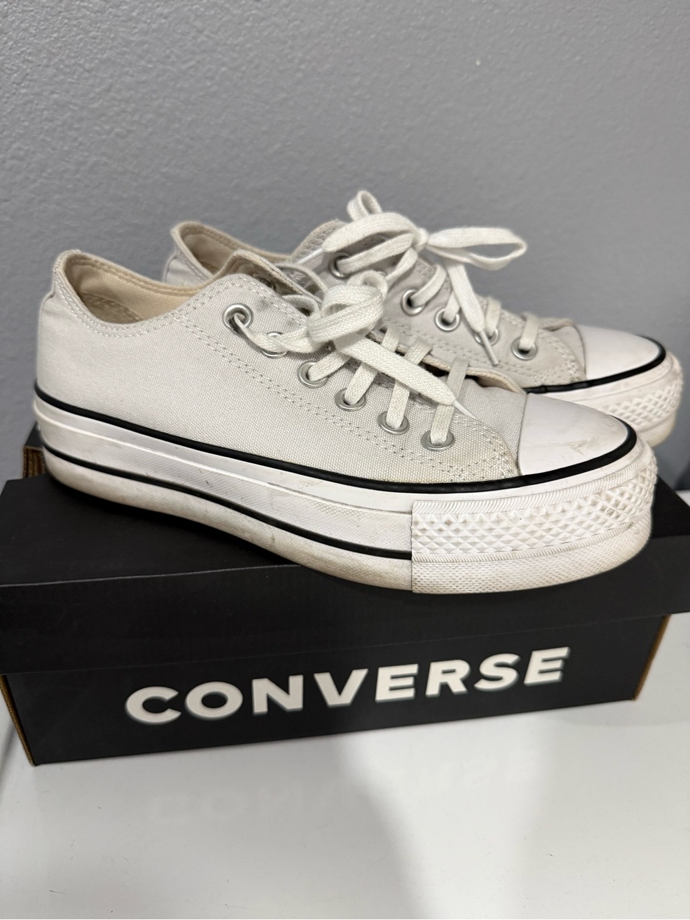 Converse Women’s White Low-Top Canvas Sneakers with Black Trim